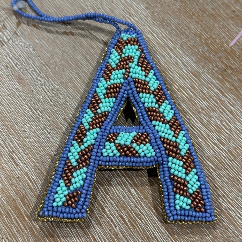 NWT Anthropologie Glass Beaded Monogram Letter A Christmas Ornament